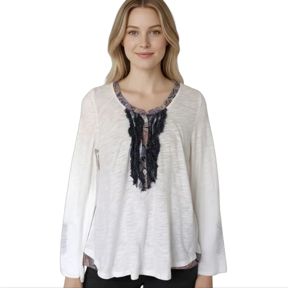 Anthropologie Postmark Ruffle Henley Top - Picture 1 of 6